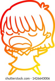 warm gradient line drawing of a cartoon woman talking loudly