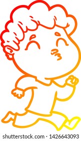 dibujo de línea de gradiente cálido de un hombre de dibujos animados puliendo