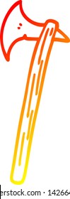 dibujo de línea de gradiente cálido de una caricatura de un hacha dorado grande