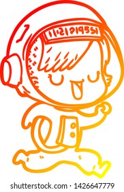 warm gradient line drawing of a cartoon astronaut woman