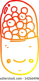 warm gradient line drawing of a cartoon pill