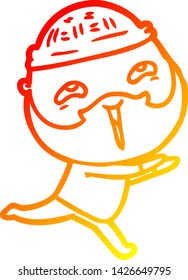 warm gradient line drawing of a cartoon happy bearded man
