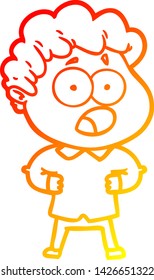 dibujo de línea de gradiente cálido de un hombre de dibujos animados jadeando en sorpresa
