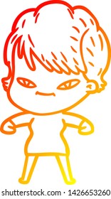 warm gradient line drawing of a cartoon happy woman