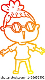 warm gradient line drawing of a cartoon woman wearing spectacles