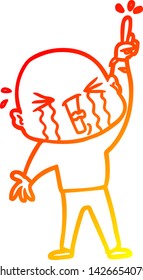 warm gradient line drawing of a cartoon crying bald man