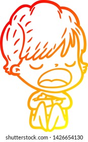 warm gradient line drawing of a cartoon woman talking