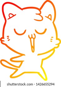 warme Farbverlauf-Linienzeichnung einer Cartoon Katze singen