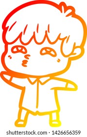 warm gradient line drawing of a cartoon curious man