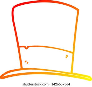 dibujo de línea de degradado cálido de un sombrero superior de dibujos animados
