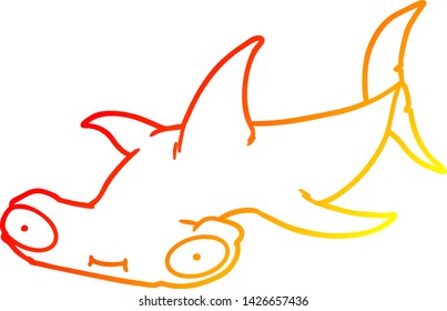 dibujo de línea de gradiente cálido de un tiburón martillo