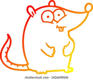 warm gradient line drawing of a cartoon happy white lab mouse