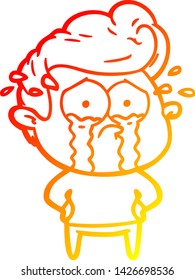 warm gradient line drawing of a cartoon crying man