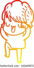 linha de gradiente quente desenho de uma mulher de desenho animado falando