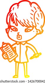 warm gradient line drawing of a cartoon woman