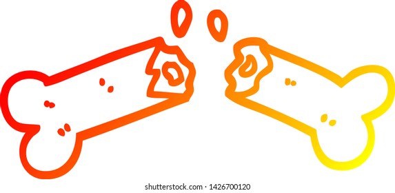 dibujo de línea de gradiente cálido de un hueso roto de la caricatura