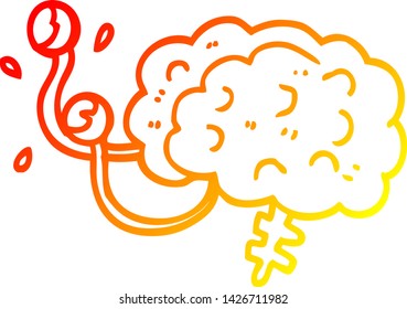 dibujo de línea de gradiente cálido de un cerebro de monstruo de caricatura