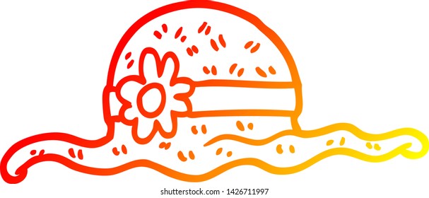 warm gradient line drawing of a cartoon straw hat