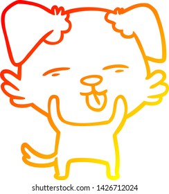 warm gradient line drawing of a cartoon dog sticking out tongue
