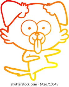 dibujo de línea de degradado cálido de un perro de dibujos animados con la lengua pegada
