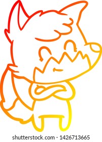 warm gradient line drawing of a cartoon friendly fox