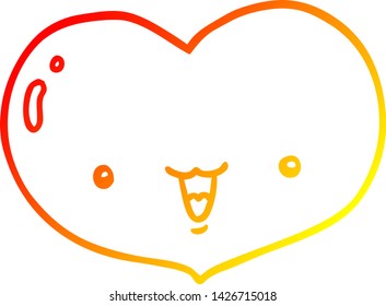warm gradient line drawing of a cartoon love heart character