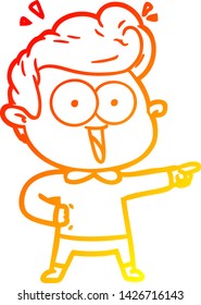 warm gradient line drawing of a cartoon excited man