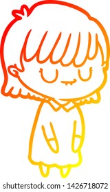 warm gradient line drawing of a cartoon woman