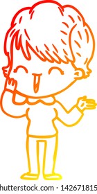 warm gradient line drawing of a cartoon laughing woman