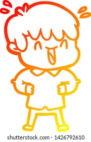 dibujo de línea de gradiente cálido de un niño riéndose de dibujos animados