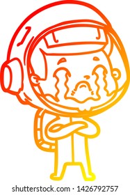 warm gradient line drawing of a cartoon crying astronaut