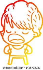warm gradient line drawing of a cartoon woman talking