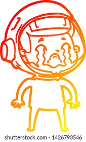 warm gradient line drawing of a cartoon crying astronaut