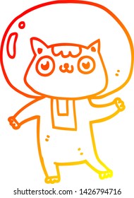 warm gradient line drawing of a cartoon space cat