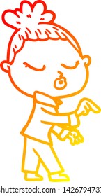 warm gradient line drawing of a cartoon calm woman