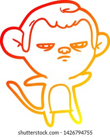 dibujo de línea de degradado cálido de un mono de dibujos animados