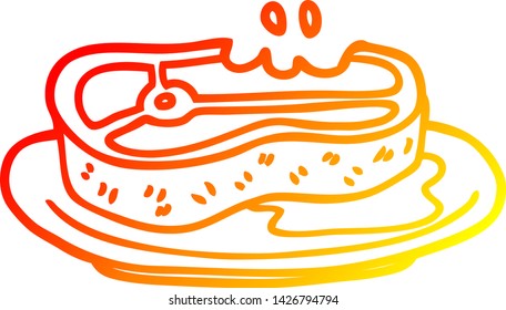 warm gradient line drawing of a cartoon well cooked meat