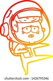 warm gradient line drawing of a cartoon tired astronaut