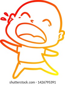 warm gradient line drawing of a cartoon shouting bald man