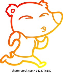 warm gradient line drawing of a cartoon jogging bear