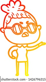 warm gradient line drawing of a cartoon annoyed woman