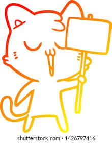 warm gradient line drawing of a cartoon cat