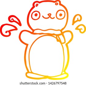 dibujo de línea de degradado cálido de un oso de peluche feliz