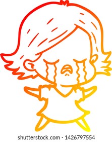 warm gradient line drawing of a cartoon girl crying