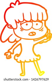 dibujo de línea de gradiente cálido de una mujer cansada de la caricatura