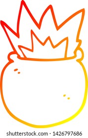warm gradient line drawing of a cartoon exploding cauldron 