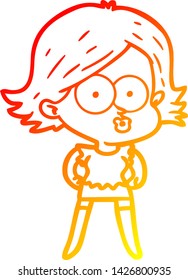warm gradient line drawing of a cartoon girl pouting