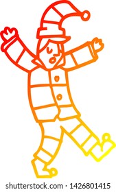 warm gradient line drawing of a cartoon man in traditional pyjamas
