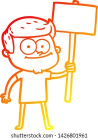 dibujo de línea de degradado cálido de un hombre feliz con caricatura con cartel