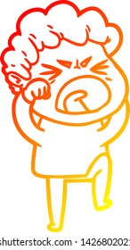 warm gradient line drawing of a cartoon furious man